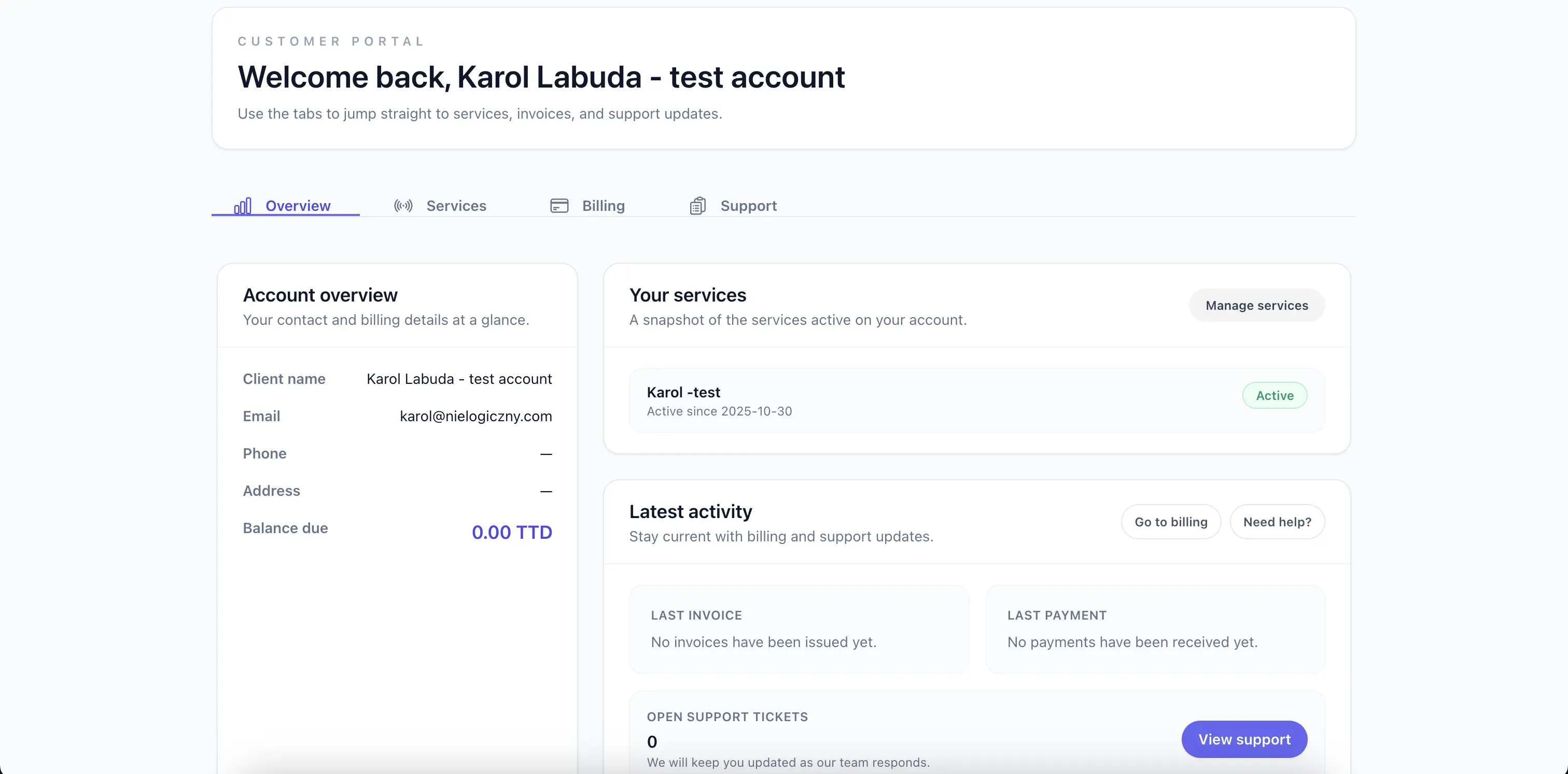 ISP support ticket workflow interface